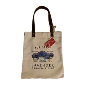 Lavender Organic Fields 123 Farm Canvas Tote Bag Leather Straps Cherry Valley CA